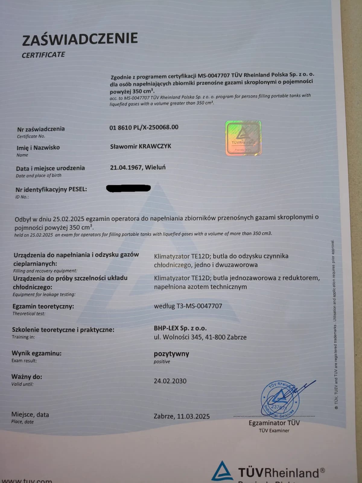 Certyfikat ukończenia szkolenia z zakresu instalacji pomp ciepła i klimatyzacji - Montave